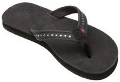 Rainbow Crystal Black Leather Kids Flip Flop 101CLTSN