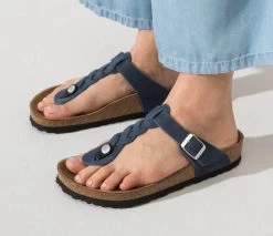 Birkenstock Navy Gizeh Oiled Leather Womens Comfort Sandals R1020992 -Vogue Shoes 1020992 1