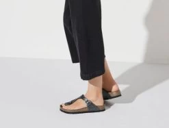 Birkenstock Metallic Black Gizeh Birko-Flor Womens Sandals 1021428 -Vogue Shoes 1021428 1