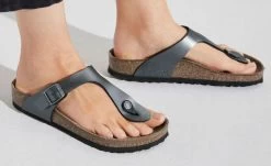 Birkenstock Metallic Black Gizeh Birko-Flor Womens Sandals 1021428 -Vogue Shoes 1021428 2