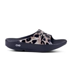 Oofos Cheetah Ooahh Womens Luxe Slide Sandal 1103-CHEETAH -Vogue Shoes 1103blkcheet 1 resized