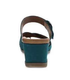 Dansko Teal Nubuck Aubree Womens Open Back Wedge Comfort Sandals 1612-191200 -Vogue Shoes 1612191200 4 resized