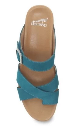 Dansko Teal Nubuck Aubree Womens Open Back Wedge Comfort Sandals 1612-191200 -Vogue Shoes 1612191200 5 resized