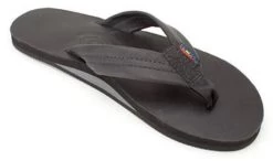 Black Leather Single Layer With Arch Support Rainbow Ladies Sandals