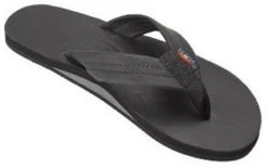 Rainbow Single Layer Black Leather Mens Sandals 301ALTSO-TTBKM