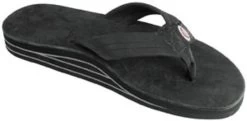 Rainbow Black Leather Double Layer Wide Strap Mens Sandals