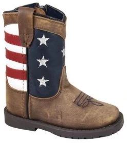 Smoky Mountain Boots Vintage Brown Leather Stars And Stripes Toddler Square Toe Boots 3800