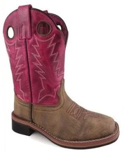 Smoky Mountain Tracie Brown And Pink Leather Childrens Square Toe Boot 3920C