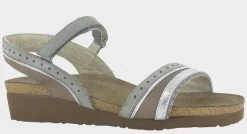 Naot Soft Stone Leather With Gray Nubuck And Soft Silver Leather Beverly Womens Sandals 4022-WFA