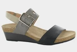 Naot Soft Black Leather With Foggy Gray Leather And Soft Beige Leather Dynasty Womens Sandals 5052-NUO