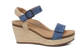 Aetrex Blue Sydney Quarter Strap Womens Espadrille Wedge EW715 -Vogue Shoes ew715 5 resized
