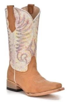 Circle G By Corral Teen Tan And White Square Toe Boots J7125