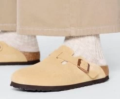 Birkenstock Latte Cream Boston Womens Suede Leather Clog N1026164 -Vogue Shoes n1026164 1