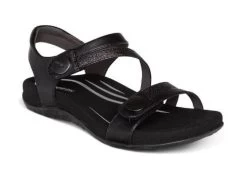 Aetrex Black Jess Adjustable Quarter Strap Womens Sandals SE210