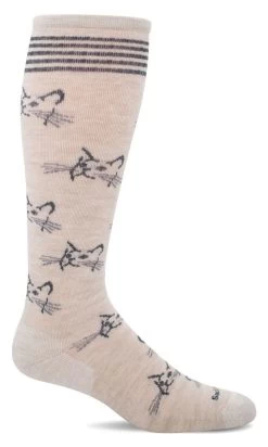 SockWell Beige Feline Fancy Moderate Graduated Womens Compression Socks SW90W